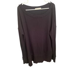 We The Free Black Waffle Long Sleeve Top, Size L